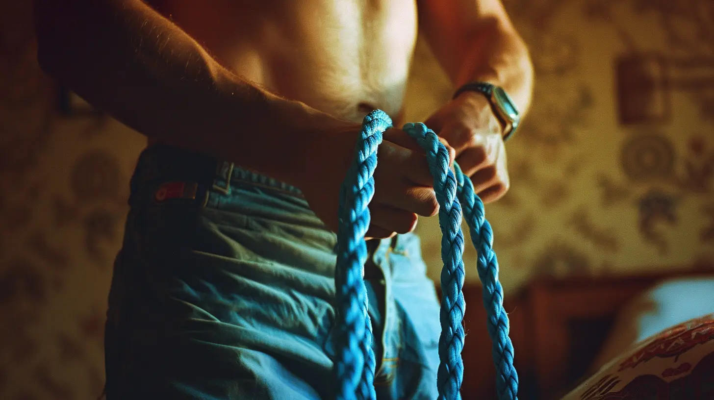 Roberto prende la corda blu per legare Lorenzo.