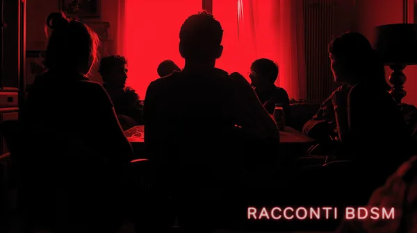 Sei persone sedute in una stanza illuminata da una intensa luce rossa di sfondo che crea sagome in controluce.